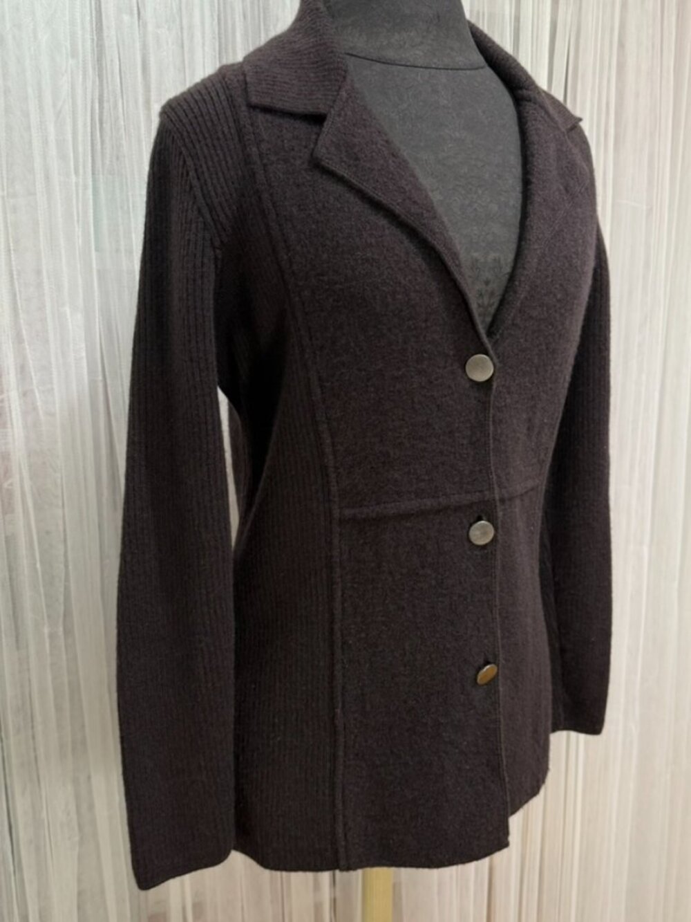 Herman Geist Women's Wool Blazer Jacket Brown Size Medium 3 Button Knit - Picture 2 of 11